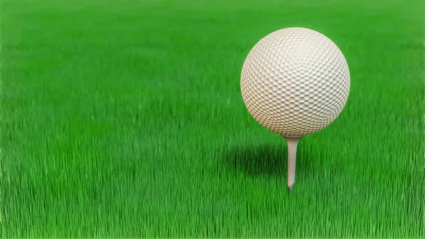 Pelota Golf Soporte Pegado Césped Ilustración Renderizado — Foto de Stock
