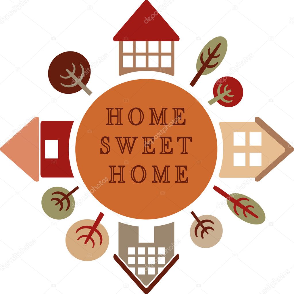 Circle with different houses and trees, home sweet home — Stock Photo