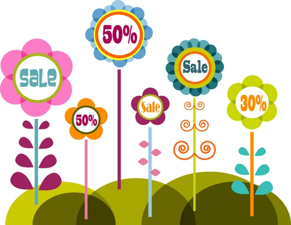 Flowers with sale signs — Stock Photo, Image