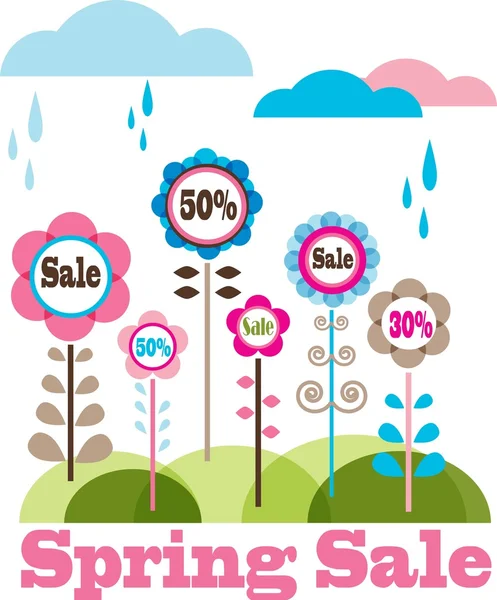 Sping sale, flower meadow with rainy clouds — Stock Photo, Image