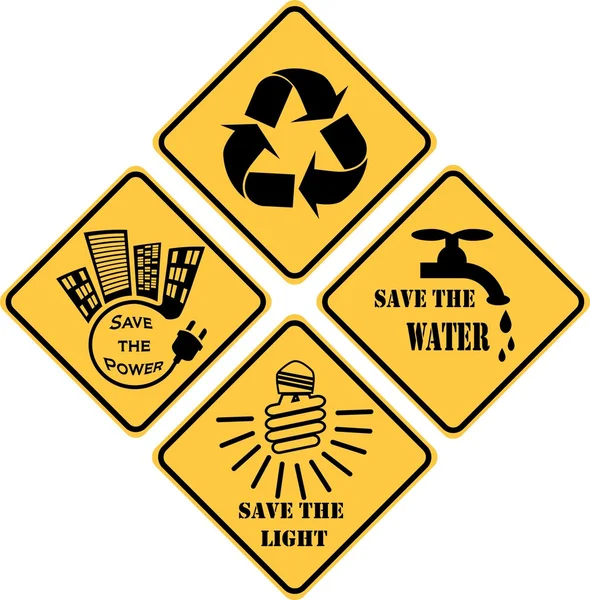 Recycling und ökologische gelbe Schilder — Stockfoto