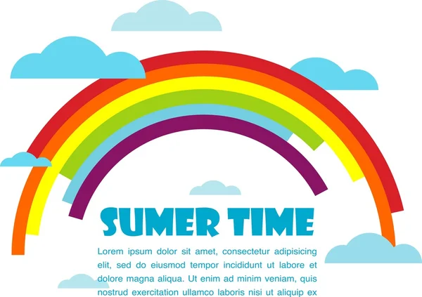 Summer time vector with rainbow and clouds — Stock Vector