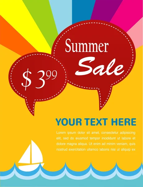 Summer sale; yacht and sea with pice tags — Stock Vector