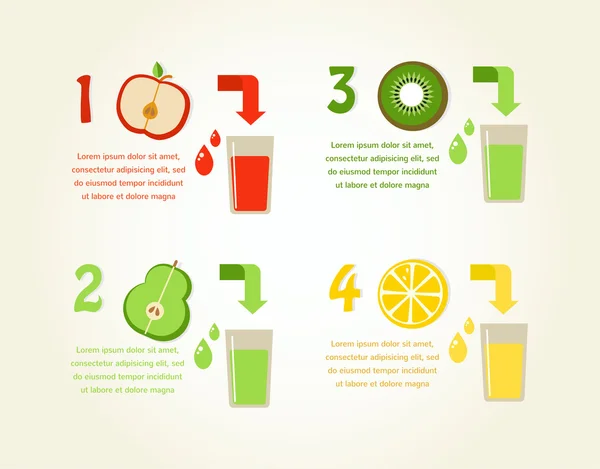 Preparación de zumos de frutas saludables. infografías vectoriales — Vector de stock