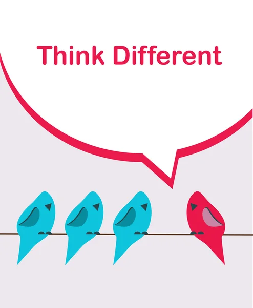 Pensa diversamente. uccello rosa seduto su un filo tra gli uccelli blu — Vettoriale Stock