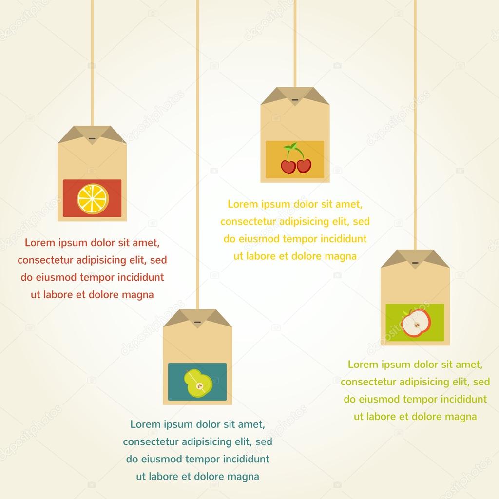 Tea bags with fruit flavor , vector infographics