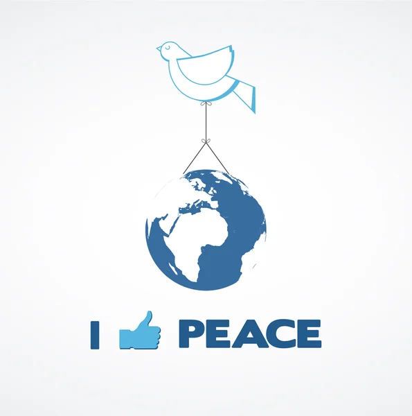 J'aime la paix ; la paix colombe tenant un globe — Image vectorielle
