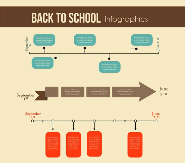 回学校信息图表。教育一年时间轴 — 图库矢量图片