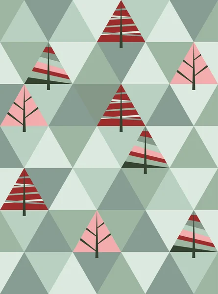 Modèle rétro de formes géométriques avec des arbres. mosaïque noël . — Image vectorielle