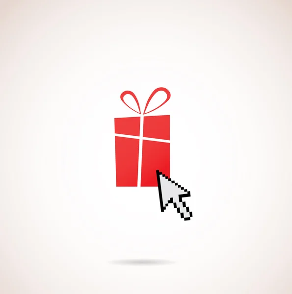 Present with computer arrow, christmas and holiday shopping — Stock Photo, Image