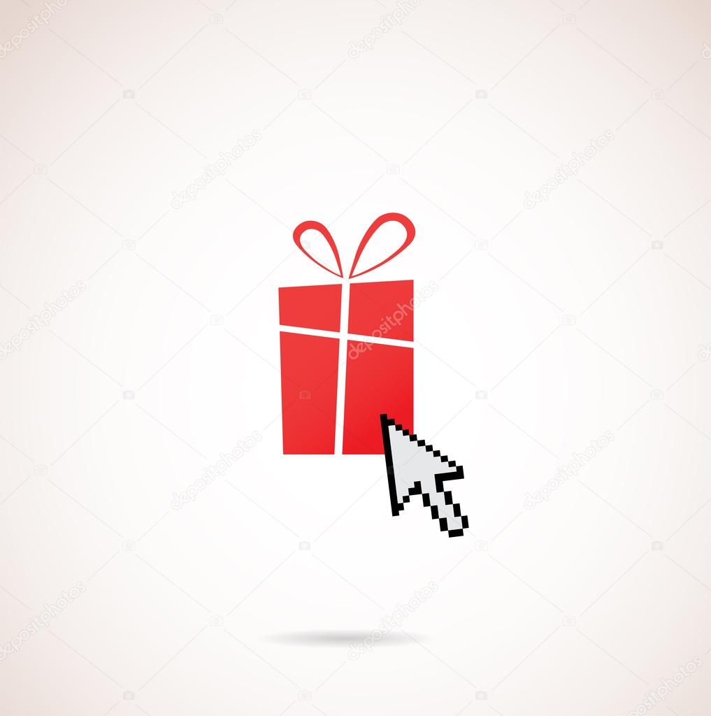 Present with computer arrow, christmas and holiday shopping