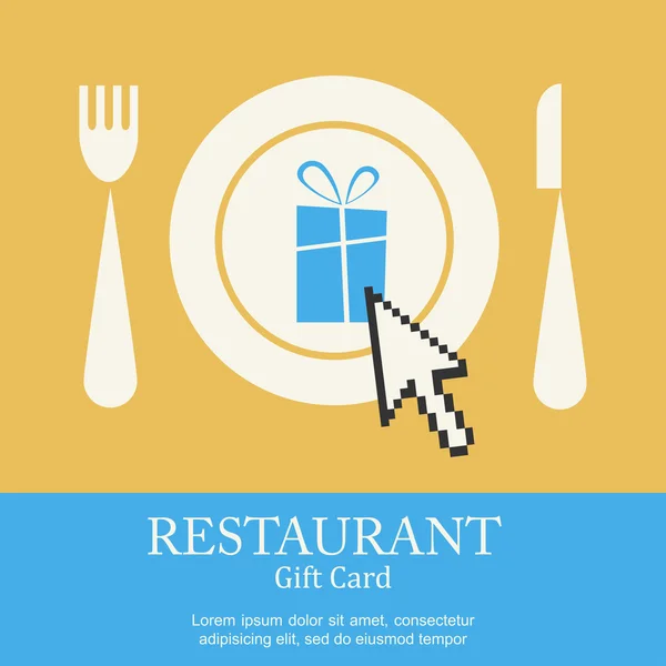 Restaurang presentkort. närvarande med dator pilen på plattan — Stockfoto