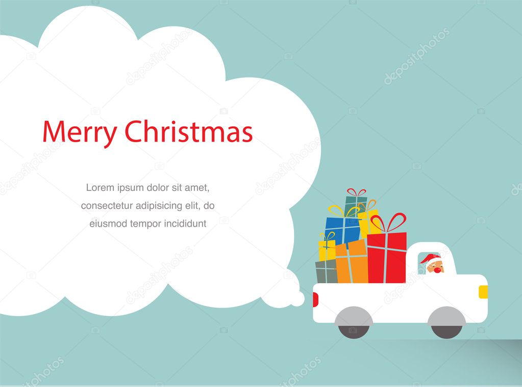 Santa driving a trank full of presents