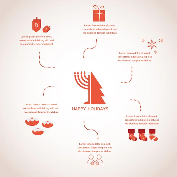 Happy holidays, merry christmas and happy hanukkah. infographics — Stock Vector