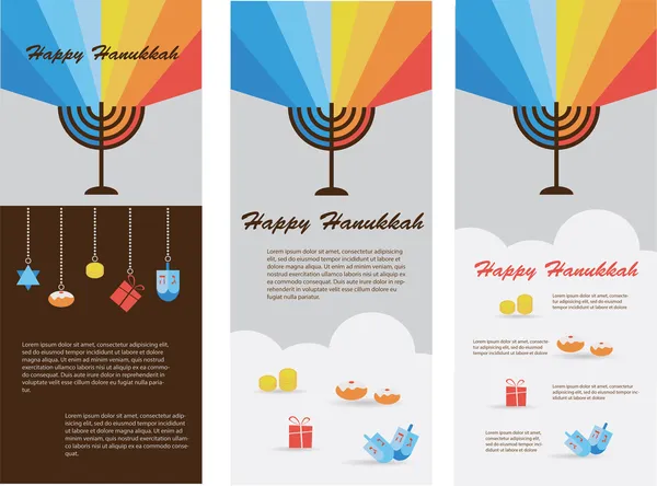 Conjunto de tres cartas con infografías de hanukkah — Archivo Imágenes Vectoriales