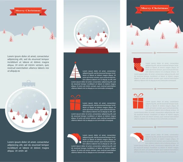 Juego de infografías navideñas de tres tarjetas de información — Archivo Imágenes Vectoriales