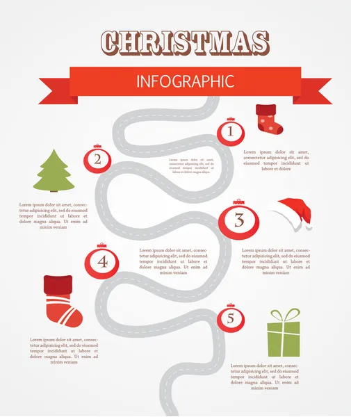 Buon Natale infografiche, linea temporale con passi — Vettoriale Stock