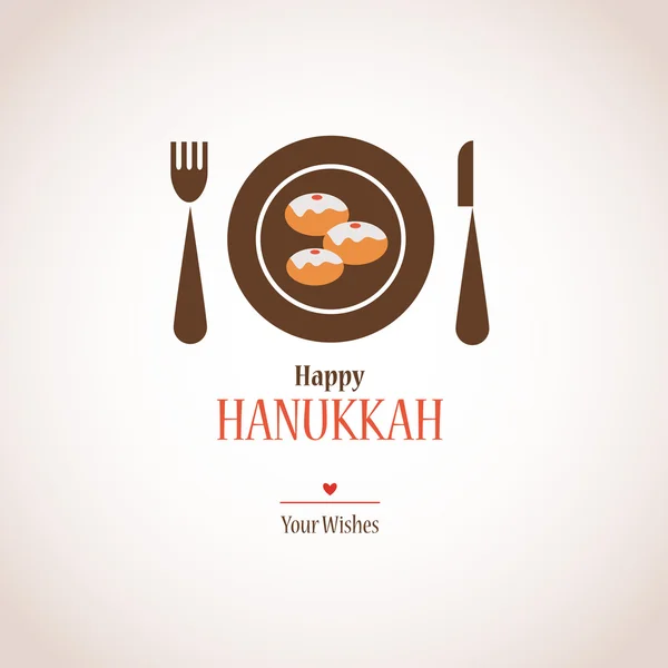Inbjudan till Hanukkah middag, traditionella munkar på tallrik — Stock vektor