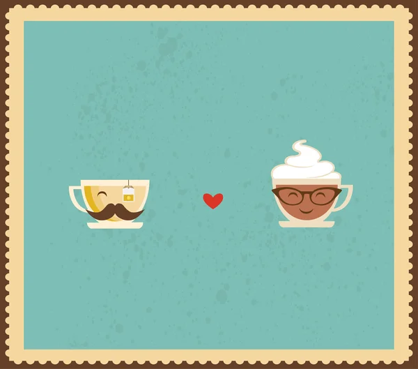 Hypster coffee and tea cups. Happy Valentines — Stock Photo, Image