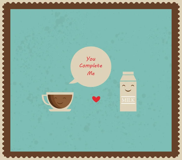 Retro valentines kaart met koffie en melk — Stockfoto