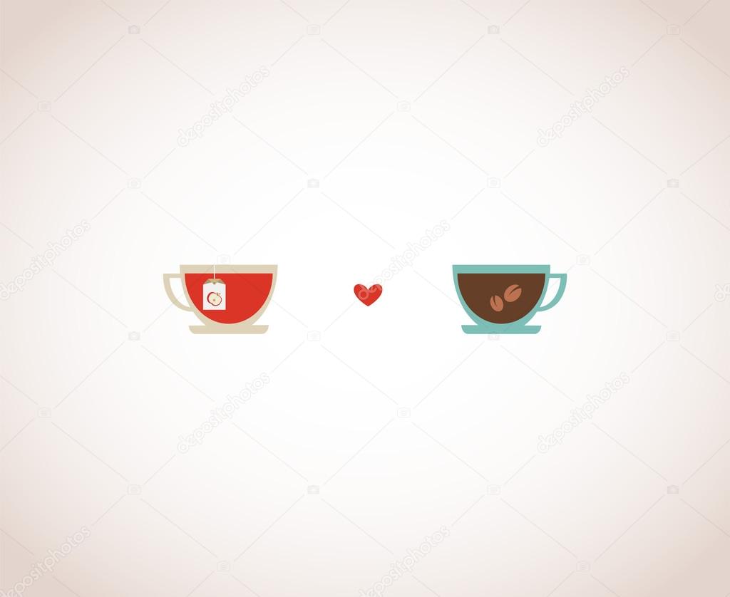 coffee and tea cups on Valentines card