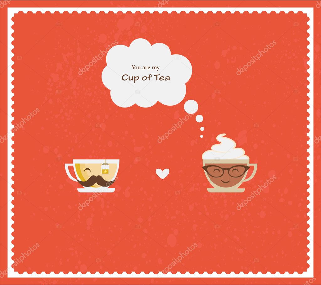 hypster coffee and tea cups. Happy Valentines