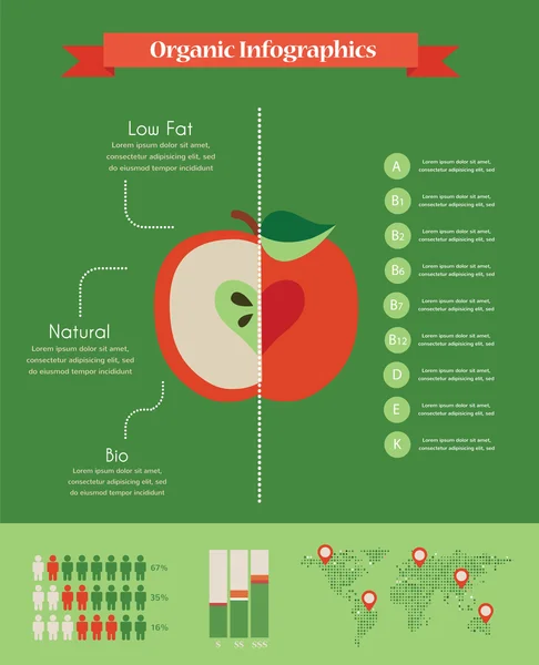 Infografías orgánicas con manzana y gráficos — Archivo Imágenes Vectoriales