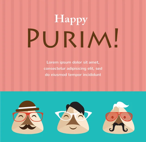 Purim fiesta invitación con hipster Amán Orejas — Vector de stock