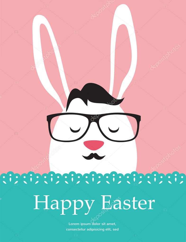 Background and greeting card with hipster Easter rabbit