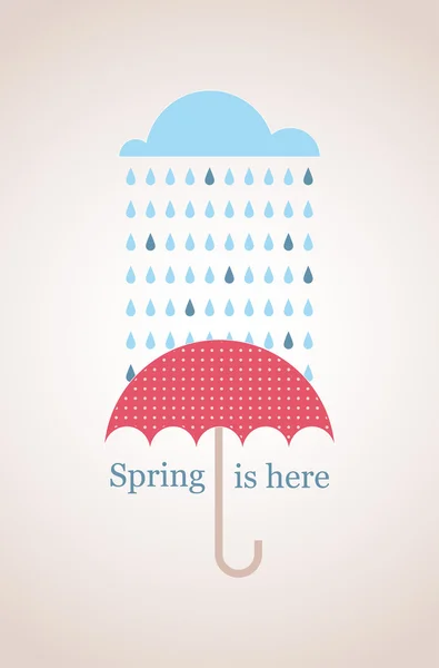 E 'primavera. Scheda retrò con nuvola e ombrello — Vettoriale Stock