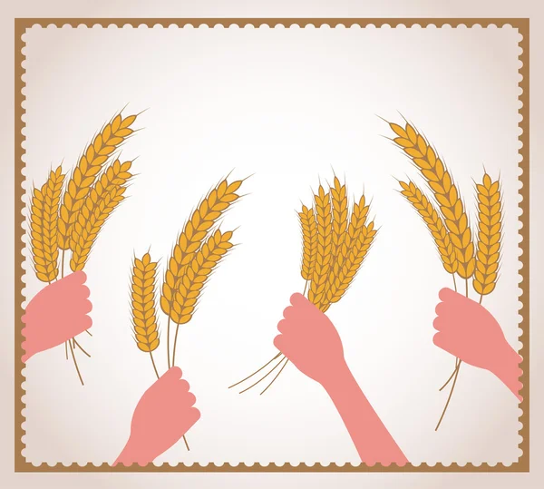 Mains tenant du blé frais — Image vectorielle