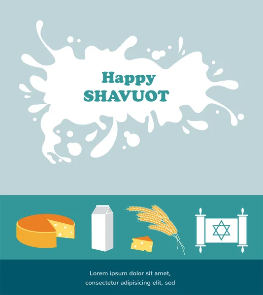 Tarjeta para Shavuot fiesta judía con un chorrito de leche . — Vector de stock