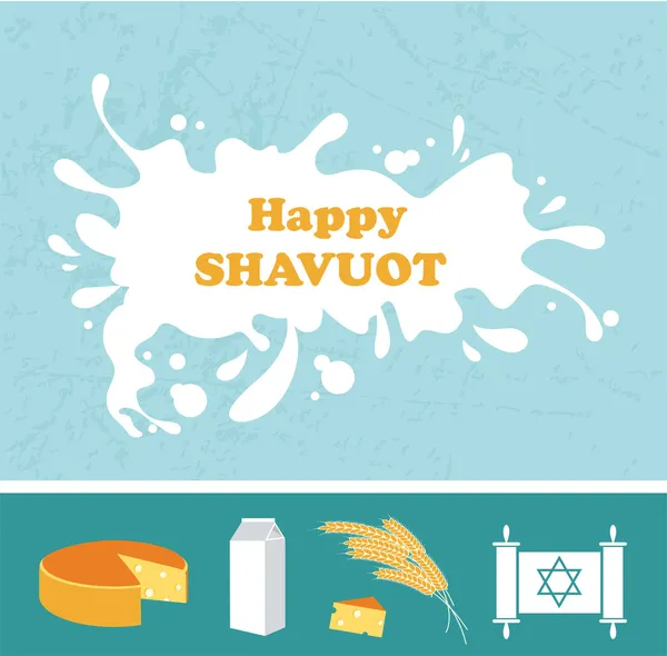 Tarjeta para Shavuot fiesta judía con un chorrito de leche . — Vector de stock