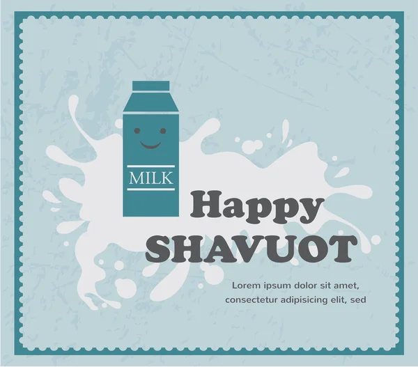 Retro kaart met melkpak op witte splash, Sjavoeot (Wekenfeest) jewith vakantie — Stockvector