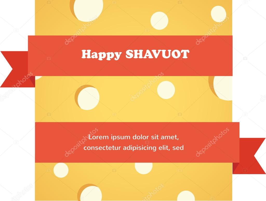 Happy Shavuot card with red ribbon around cheese