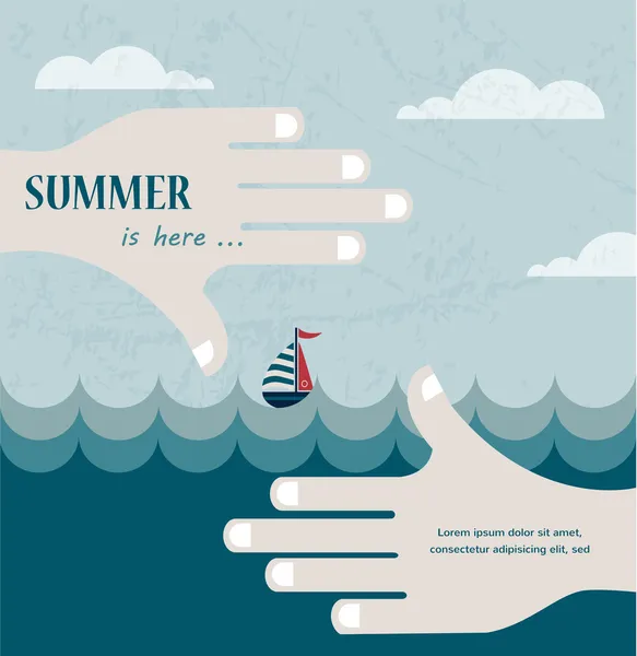 Hands shaped in viewfinder or frame with a summer sea view — Stock Vector