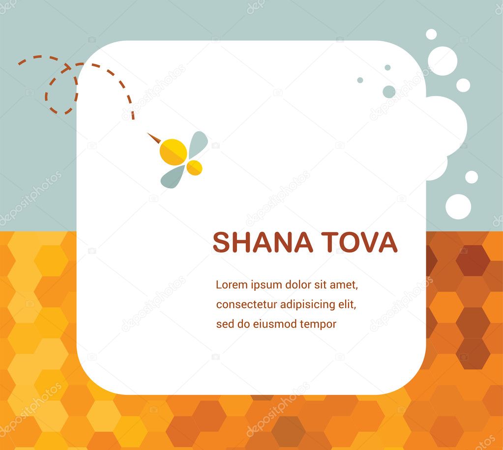  Happy New Year in Hebrew. Rosh Hashana greeting card with leaking honey