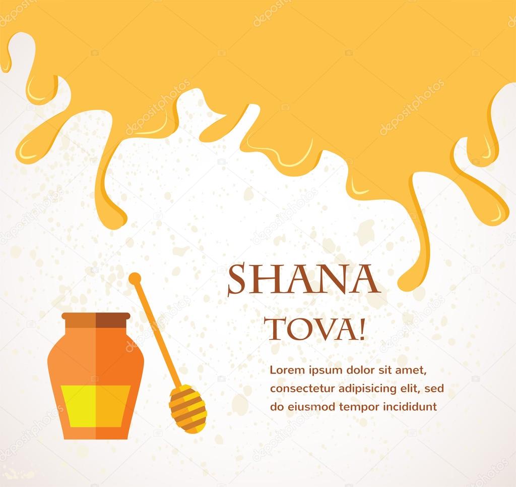 Happy New Year in Hebrew. Rosh Hashana greeting card with leaking honey. Stock Vector Image by