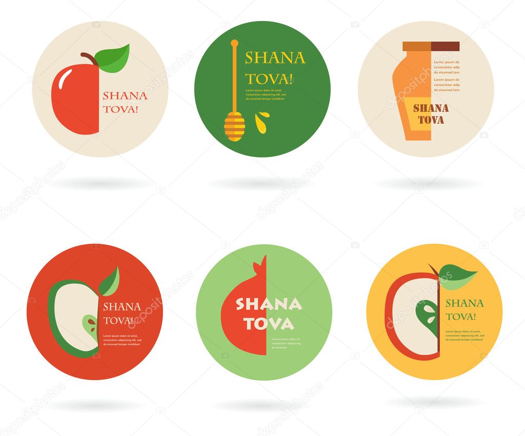 Set of labels and cards for Jewish holiday Rosh Hashana.  Happy New Year in Hebrew