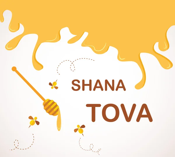 Šťastný nový rok v hebrejštině. Rosh hashana přání s vytékající med. — Stockový vektor