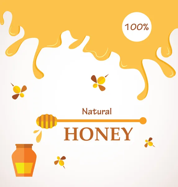 प्राकृतिक शहद। शहद धाराओं, जार और मधुमक्खियों सफेद पर अलग — स्टॉक वेक्टर