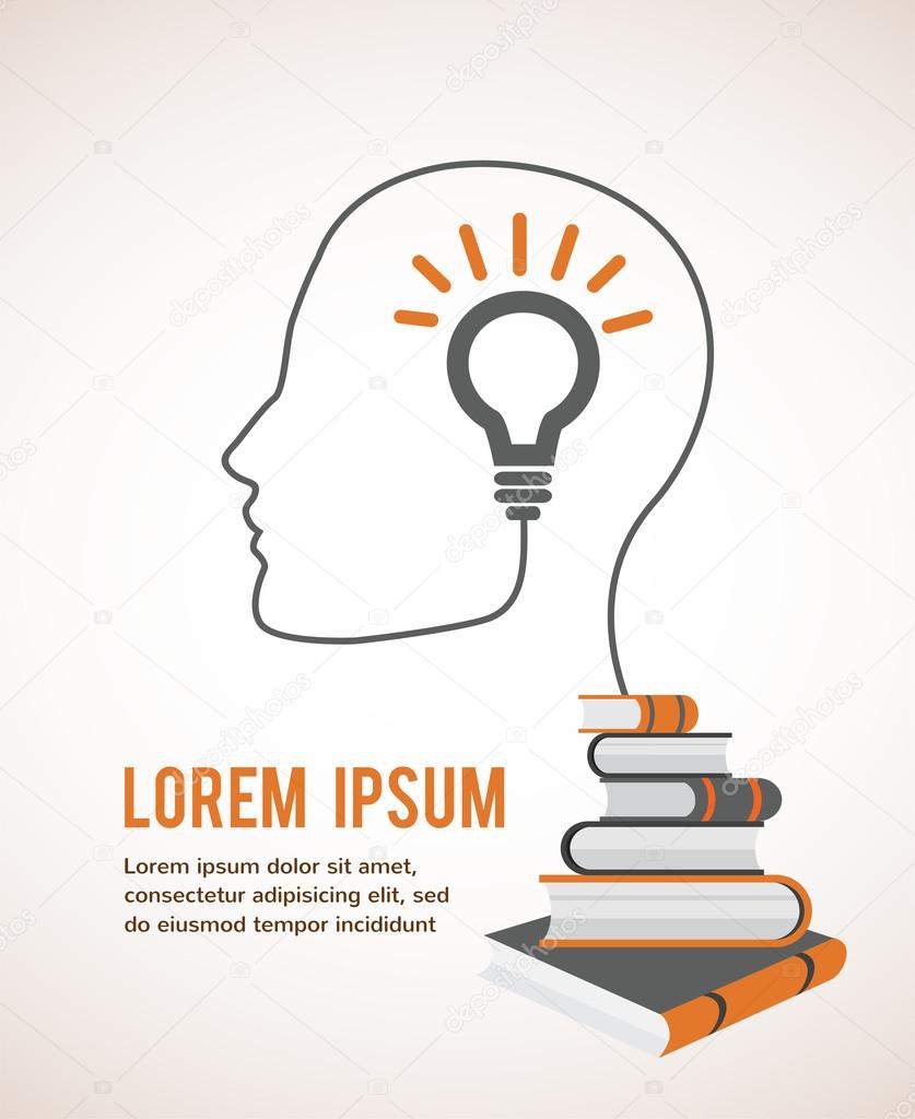 The concept of modern education. Infographic template with profile head, lightbulb and books