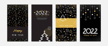 Mutlu yıllar. 2022. Geçmiş tasarımlarının toplanması, yeni yıl, sosyal medya promosyon içeriği. Vektör illüstrasyonu