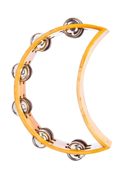 Wooden Tambourine with Crescent Shape on a White Background — Stock Photo, Image