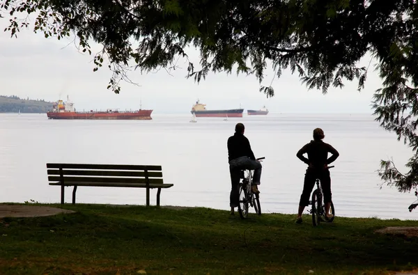 Vancouver fietsers rusten — Stockfoto