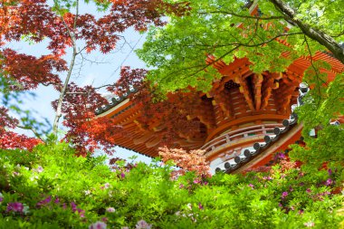 Pagoda Seen Through Japanese Maple Trees clipart