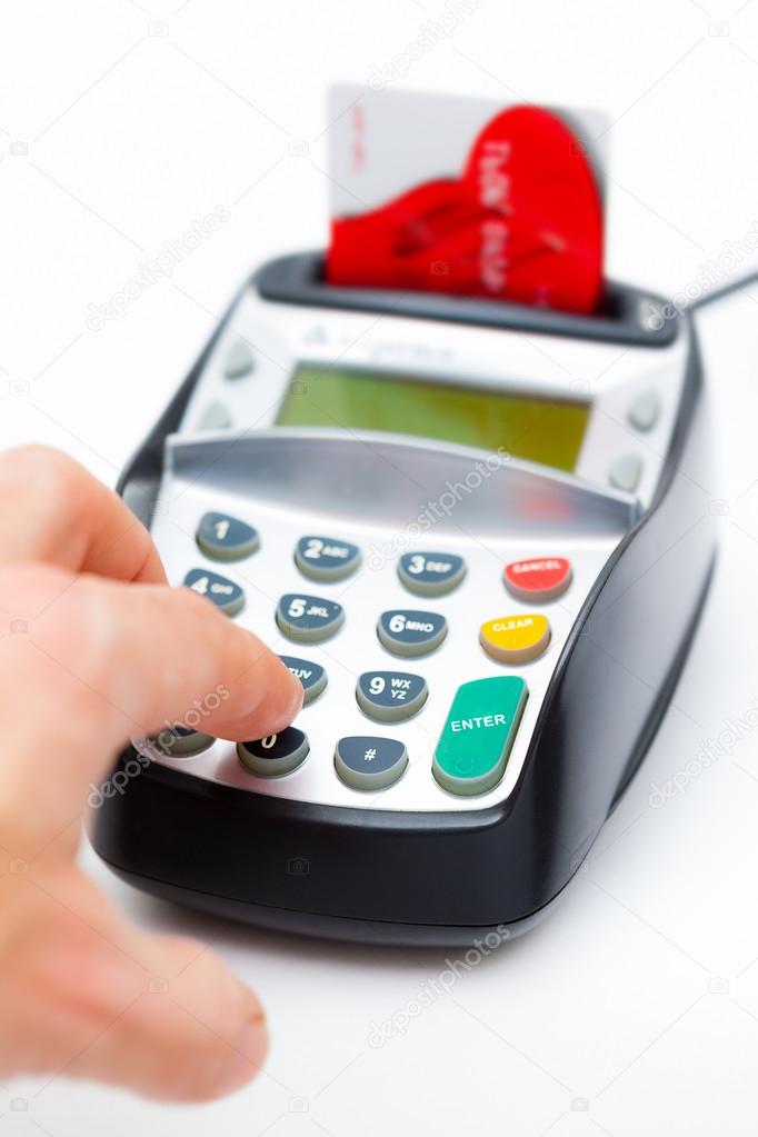 Hand Using Chip and Pin Machine — Stock Photo © antb 39055265