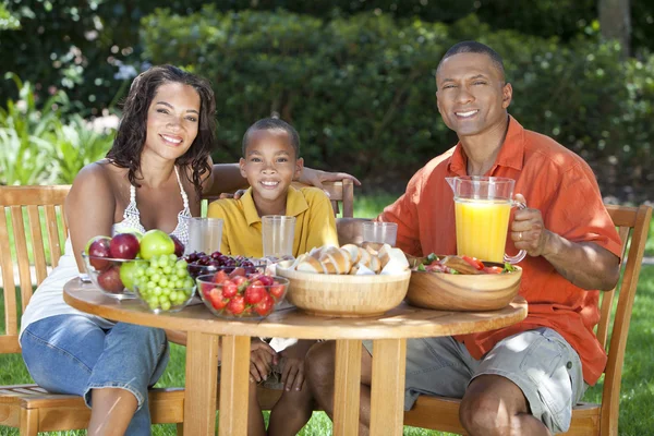 African American Family Eating Healthy Food Outside — Stock Photo, Image