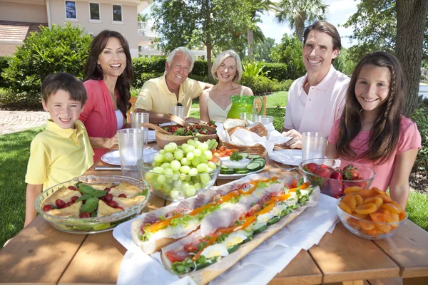 Padres Abuelos Niños Familia Comer sano afuera —  Fotos de Stock