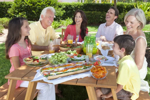 Parents Grands-parents Enfants Famille Manger sainement à l'extérieur — Photo